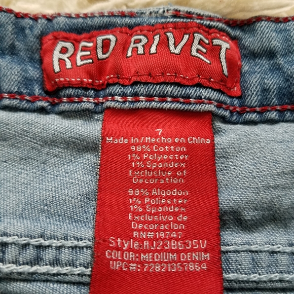 Red Rivet blue distressed cropped jeans low waist Y2K - Picture 4 of 8